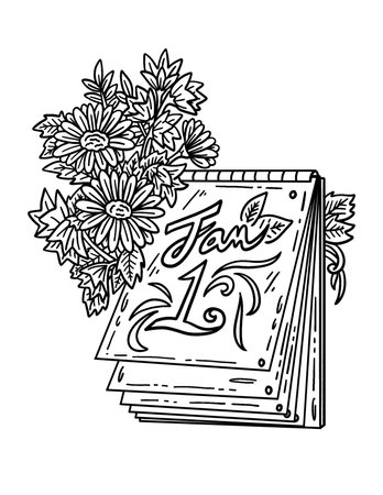 New Year Table Calendar Isolated Adults Coloringのイラスト素材