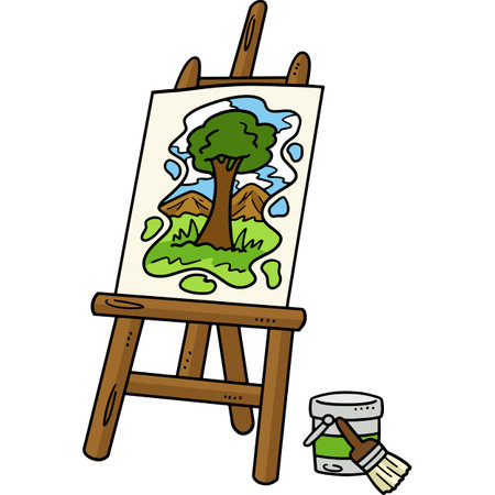 Easel with a Painting Cartoon Colored Clipartのイラスト素材
