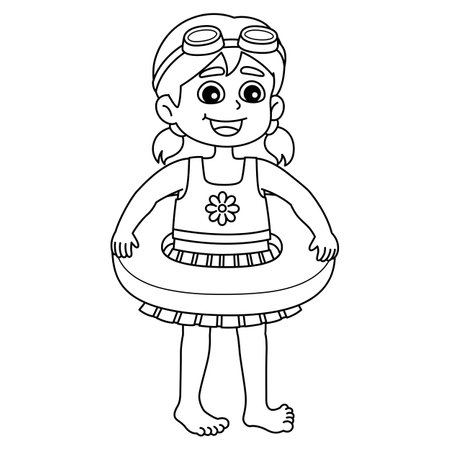 Girl in Swimsuit Outfit Isolated Coloring Pageのイラスト素材