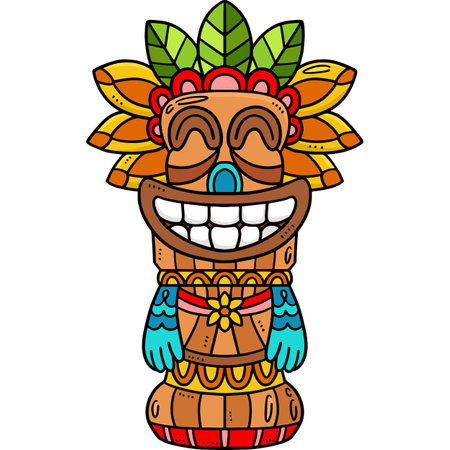 Tiki Totem Pole Cartoon Colored Clipartのイラスト素材