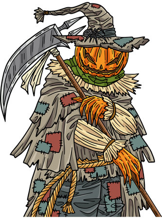 Halloween Scarecrow with a Scythe Cartoon Clipartのイラスト素材