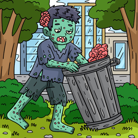 Zombie Rummaging a Trash Can Colored Cartoonのイラスト素材