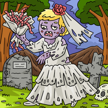 Zombie Bride Colored Cartoon Illustrationのイラスト素材