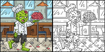Zombie Holding Brains Plate Coloring Illustrationのイラスト素材