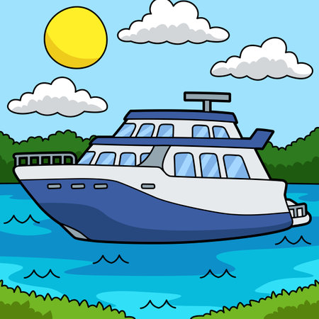 Yacht Vehicle Colored Cartoon Illustrationのイラスト素材