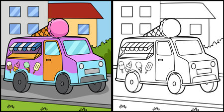 Ice Cream Truck Coloring Page Colored Illustrationのイラスト素材