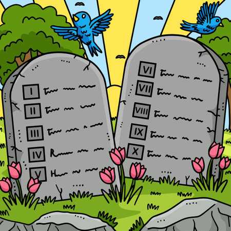 Christian Ten Commandments Tablets Colored Cartoonのイラスト素材