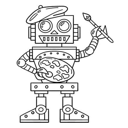 Robot Painter Isolated Coloring Page for Kidsのイラスト素材