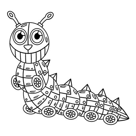 Robot Caterpillar Isolated Coloring Page for Kidsのイラスト素材