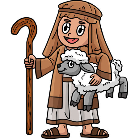 Christian Shepherd and Sheep Cartoon Clipartのイラスト素材