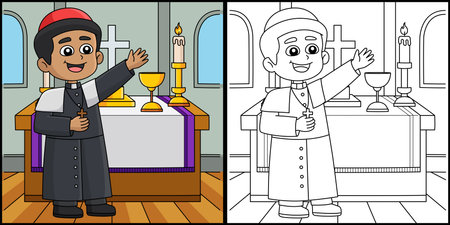 Christian Priest Coloring Page Illustrationのイラスト素材