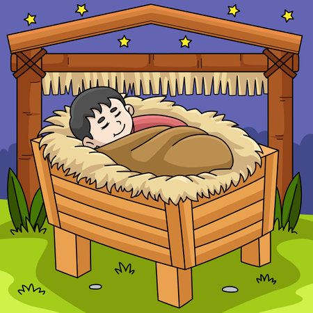 Christian Baby Jesus Colored Cartoon Illustrationのイラスト素材