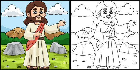 Christian Jesus Preaching Coloring Illustrationのイラスト素材