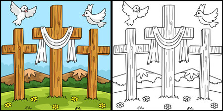 Christian Three Cross Coloring Page Illustrationのイラスト素材