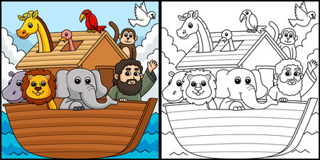 Christian Noahs Ark Coloring Page Illustrationのイラスト素材