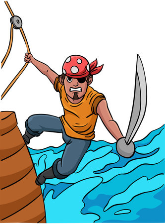 Pirate Holding A Sword Cartoon Colored Clipartのイラスト素材