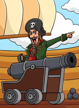 Pirate Captain with Cannon Colored Cartoonのイラスト素材