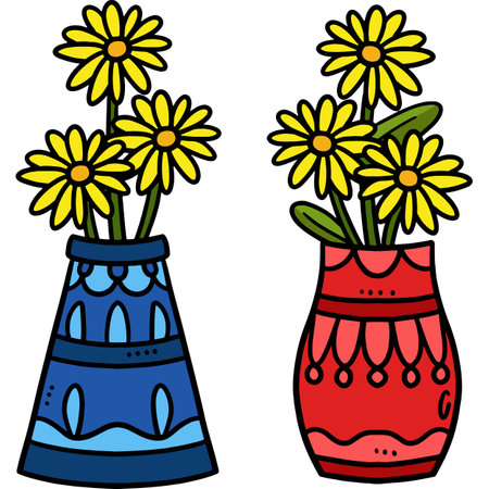 Spring Potted Flower Cartoon Colored Clipartのイラスト素材