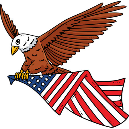Eagle Carrying Flag Cartoon Colored Clipartのイラスト素材