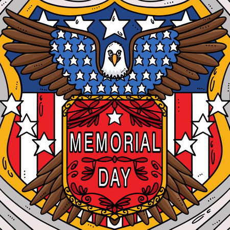 Memorial Day Badge Colored Cartoon Illustrationのイラスト素材