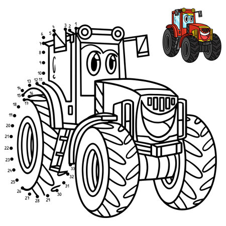 Dot to Dot Tractor Vehicle Isolated Coloringのイラスト素材