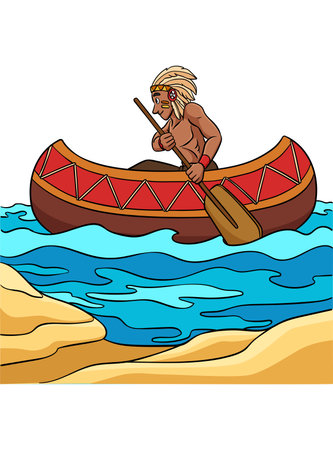Native American Indian Canoe Cartoon Clipartのイラスト素材