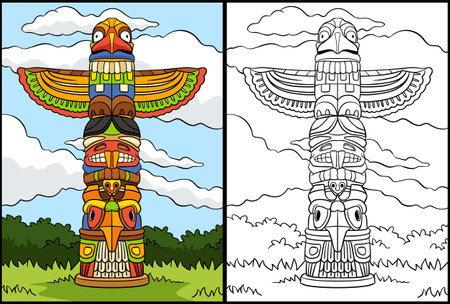 Native American Indian Totem Coloring Illustrationのイラスト素材