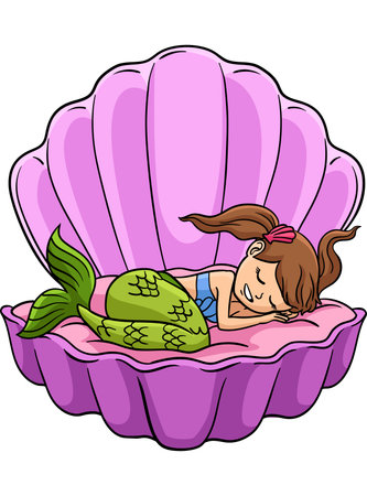 Sleeping Mermaid in a Clam Shell Cartoon Clipartのイラスト素材