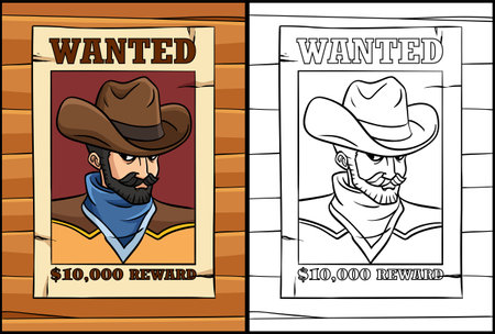 Cowboy Wanted Poster Coloring Page Illustrationのイラスト素材