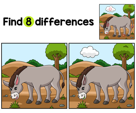 Donkey Animal Find The Differencesのイラスト素材