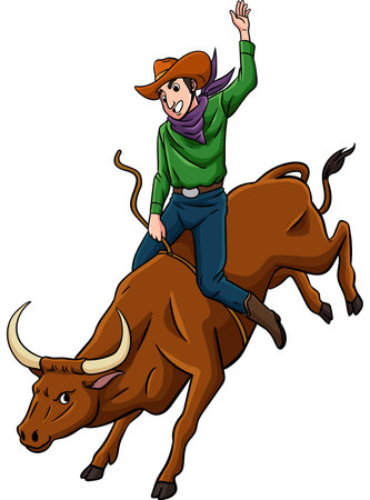 Cowboy Bull Rider Cartoon Colored Clipartのイラスト素材