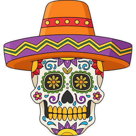 Dia de los Muertos Cartoon Colored Clipartのイラスト素材