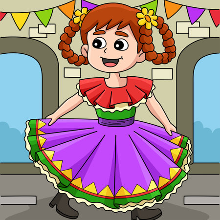 Cinco de Mayo Mexican Girl Colored Cartoonのイラスト素材