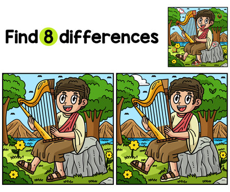 Christian David Playing Harp Find The Differencesのイラスト素材