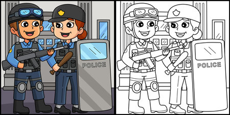 Police Officer in Full Gear Coloring Illustrationのイラスト素材