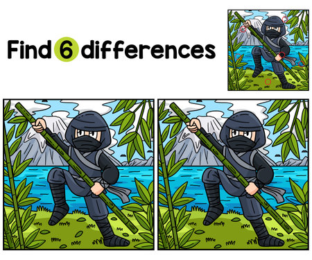 Ninja with a Bamboo Pole Find The Differencesのイラスト素材