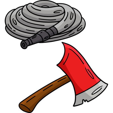 Firefighter Hose and Ax Cartoon Colored Clipartのイラスト素材