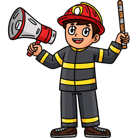 Firefighter with the Megaphone Cartoon Clipartのイラスト素材