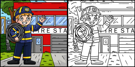 Firefighter Carrying Fire Hose Illustrationのイラスト素材