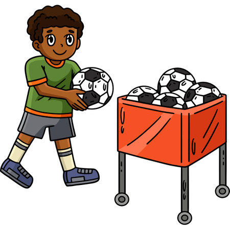 Boy and a Dog Playing Soccer Cartoon Clipartのイラスト素材
