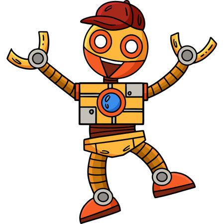 Robot with a Hat Cartoon Colored Clipartのイラスト素材