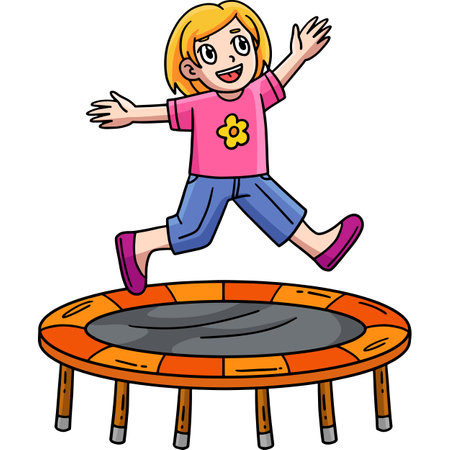 Circus Child and Trampoline Cartoon Clipartのイラスト素材