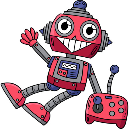 Robot and Remote Cartoon Colored Clipartのイラスト素材