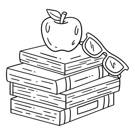 First Day of School Textbooks and Apple Isolatedのイラスト素材