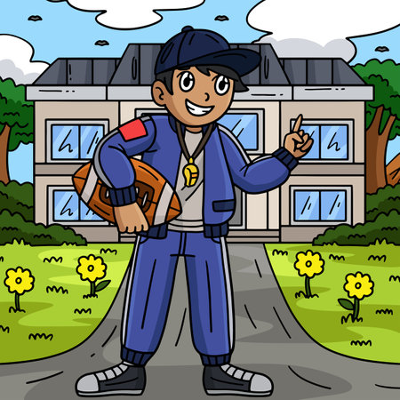 American Football Coach Colored Cartoonのイラスト素材