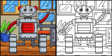 Robot with Wheels Coloring Page Illustrationのイラスト素材