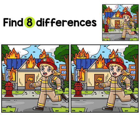 Firefighter Building on Fire Find The Differencesのイラスト素材