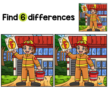 Firefighter with Letter F Find The Differencesのイラスト素材