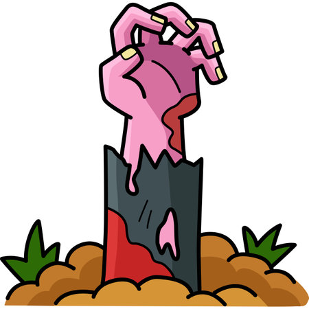 Zombie Hand Rising from a Grave Cartoon Clipartのイラスト素材