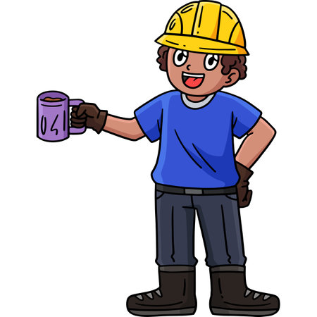 Construction Worker Having a Coffee Break Clipartのイラスト素材